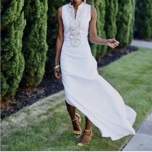 Lilly Pulitzer White and Gold Jane Maxi Tunic Dress Size 6 EUC Retailed for $248